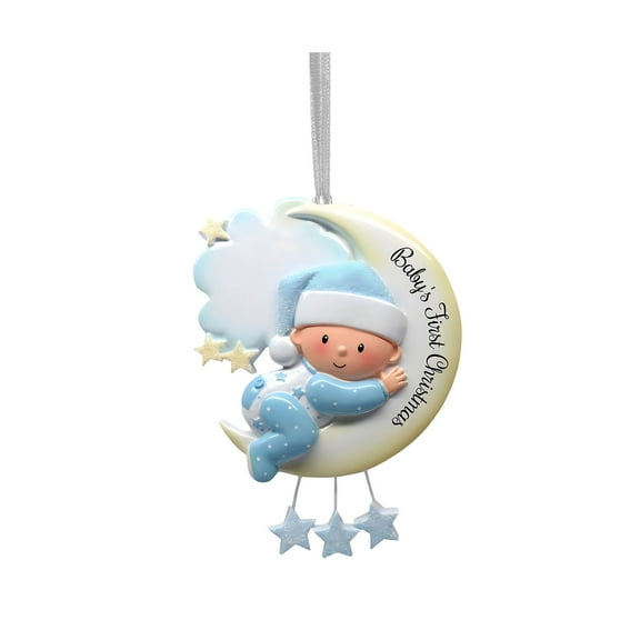 Qocolhg Personalized Babys First Christmas Ornament 2024 - Christmas Hanging Ornament - Hug Mr. Moon Baby Boy First Christmas Ornament Blue 1st Christmas Baby Ornament - Free Customization