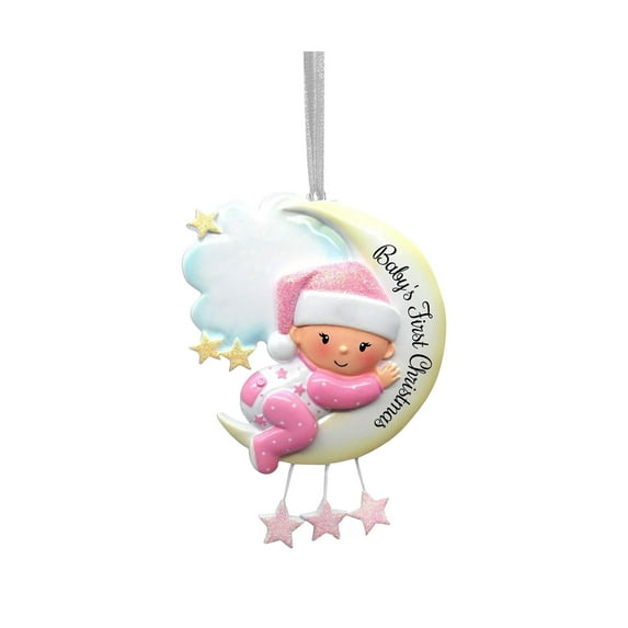 Qocolhg Personalized Babys First Christmas Ornament 2024 - Christmas Hanging Ornament - Hug Mr. Moon Baby Boy First Christmas Ornament Blue 1st Christmas Baby Ornament - Free Customization