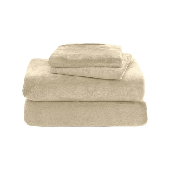 Qocolhg Queen Size 3 Piece Plush Sheet Set - Comfy Breathable Velvet Sheets - Hotel Luxury Bed Sheets for Women & Men - Deep Pockets, Non Pilling Fuzzy Velvet Flannel Fleece Pocket Sheet Set, Beige