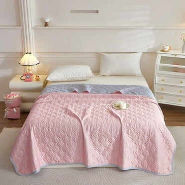 Qocolhg Quilt for King Bed Washable - Cooling Blankets for Hot Sleepers, Skin-friendly Plain Printed Washed Cotton Summer Quilt, Oversized Bedding Soft Coverlet Quilts King Size, Clearance, Pink