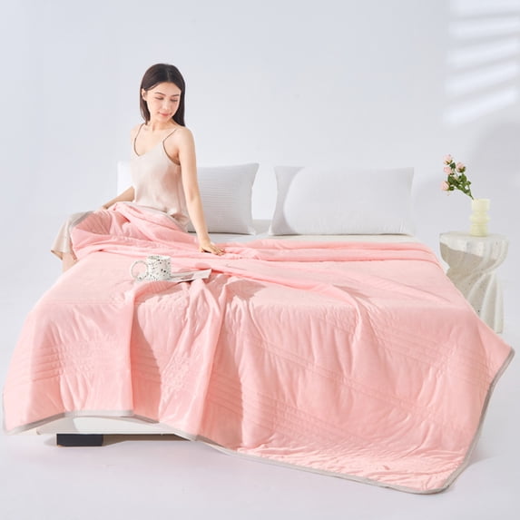 Qocolhg Quilt for Queen Bed Washable - Cooling Blankets for Hot Sleepers, Skin-friendly Plain Printed Washed Cotton Summer Quilt, Oversized Bedding Soft Coverlet Quilts Queen Size, Clearance, Red