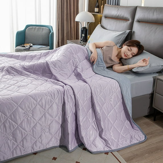 Qocolhg Quilt for Twin Bed Washable - Cooling Blankets for Hot Sleepers, Skin-friendly Plain Printed Washed Cotton Summer Quilt, Oversized Bedding Soft Coverlet Quilts Twin Size, Clearance, Purple