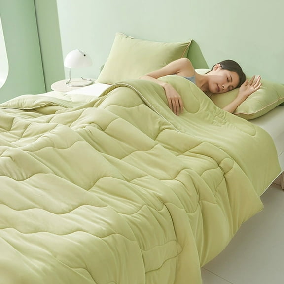 Qocolhg Quilt for Twin Bed Washable - Cooling Blankets for Hot Sleepers, Skin-friendly Solid Color Washed Cotton Summer Quilt, Oversized Bedding Soft Coverlet Quilts Twin Size, 59x79 inch Green