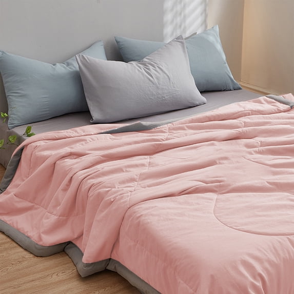 Qocolhg Quilt Twin Size - Small Summer Cooling Blankets, Skin-friendly Plain Printed Washed Cotton Summer Quilt, Oversized Bedding Soft Coverlet Quilts Twin Size, Summer Clearance, Pink