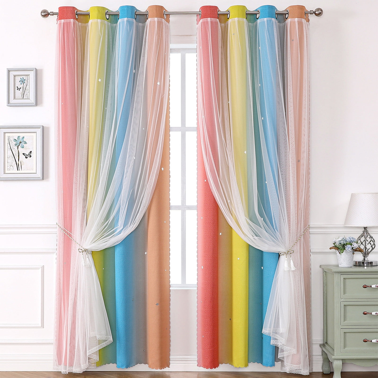 Qocolhg Rainbow Bedroom Curtains for Kids Room Decor, Blackout Curtains ...