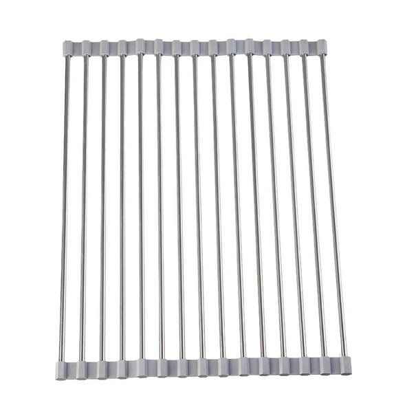 Qocolhg Roll Up Over The Sink Dish Drying Rack Kitchen Rolling Dish Drainer, Foldable Sink Rack Mat Stainless Steel Wire for Kitchen Sink Counter (14.56"x11.41")