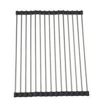 Qocolhg Roll Up Over The Sink Dish Drying Rack Kitchen Rolling Dish Drainer, Foldable Sink Rack Mat Stainless Steel Wire for Kitchen Sink Counter (14.56"x11.41")
