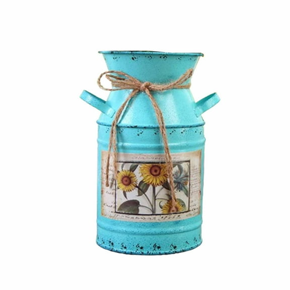 Qocolhg Shabby Metal Vases Rustic Milk Can Jug Vintage Farmhouse Bucket Decorative French Bucket Pots Primitive Flower Holder for Wedding Table Centerpiece Decorations, Clearance, Blue