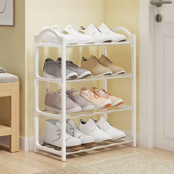 Qocolhg Shoe Rack for Entryway, 4 Tier Shoe Organizer, 8 Pairs Stackable Small Shoe Rack, Shoes Organizer for Closet, Entryway, Hallway, Garage, Front Door, Dorm Room Shoes Shelves, White