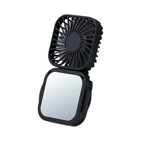 Qocolhg Small Desktop Fan with Makeup Mirror, Portable Handheld Fan, 3 Wind Speed Rechargeable Mini Personal Fans, Lightweight Hanging Neck Fan, Travel Essentials Gifts for Women Girls Black