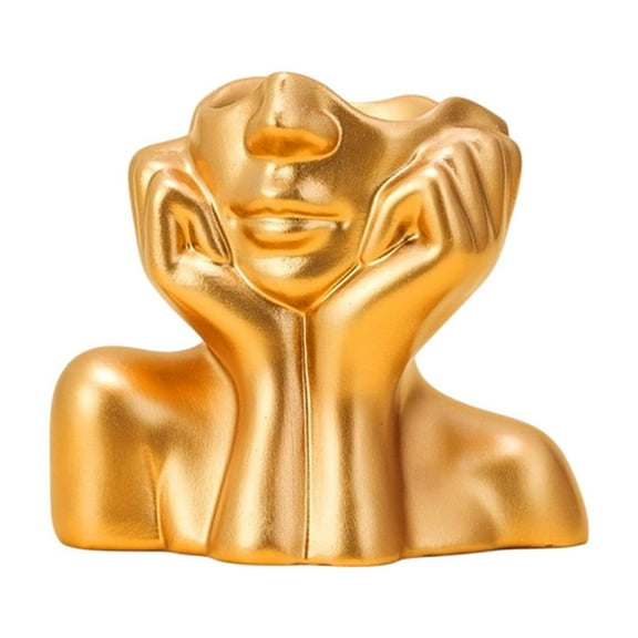 Qocolhg Small Face Vase for Flower, Female Form Resin Body Face Art Vase, Planter Head Plant Pot, Decorative Head Vase for Home Office Bookshelf Table Shelf Vase, Clearance, Gold