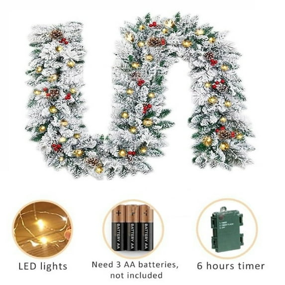 Qocolhg Snow Flocked Christmas Garland, 71 inch Snowy Christmas Cedar Garland, Winter Frosted Holiday Pine Garland, Flocked Spruce Garland for Xmas Tree Stairs Fireplace Decor