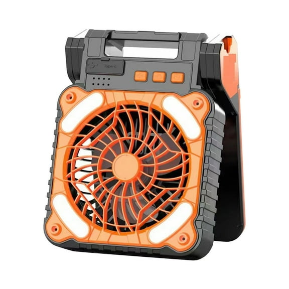 Qocolhg Solar Camping Fan with Light, 7800mAh Rechargeable Battery Operated Portable Fans with Solar Panel, 18H Run Time Max, 4 Speeds,Solar-Powered Led Lantern for Outdoor Travel Picnic (Orange)