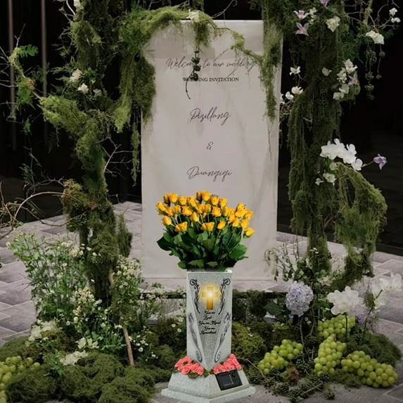 Qocolhg Solar Cemetery Grave Vase, Cemetery Vases for Grave, Angel Solar Cemetery Grave Vase with LED Light Resin Cemetery Decorations with Spike Waterproof Garden Statues for Easter Decor