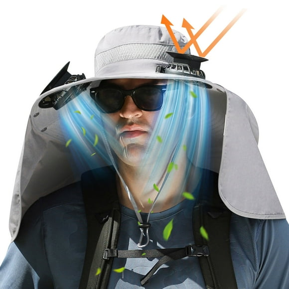 Qocolhg Solar Fan Hat with 2 Fan, USB & Solar Powered Fans Hat, 3 Speeds Wide Brim Fishing Cowboy Hats with Face Cover