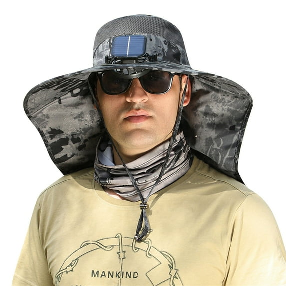 Qocolhg Solar Fan Hat with Fan, USB & Solar Powered Fans Hat, 3 Speeds Wide Brim Fishing Cowboy Hats with Face Cover