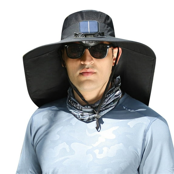 Qocolhg Solar Fan Hat with Fan, USB & Solar Powered Fans Hat, 3 Speeds Wide Brim Fishing Cowboy Hats with Face Cover, Summer Gifts for Children's Outdoor Leisure, Army Green
