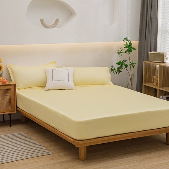 Qocolhg Solid Color Fitted Sheet Twin Size, Ultra Soft Bottom Sheets Deep Pockets, Mattress Protectors Bedding Bedspreads, Skin Friendly Easy Fit not Shrink, 70.8x78.7 inch, No Pillowcase, Yellow