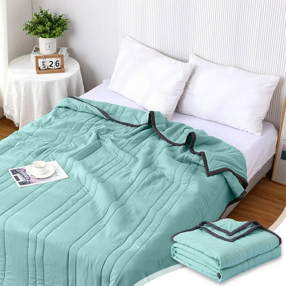 Qocolhg Solid Color Summer Cooler Quilt Twin Size - Cooling Blankets for Hot Sleepers, Skin-friendly Plain Printed Washed Cotton Summer Quilt, Bedding Soft Coverlet Quilts for Kids, 59x79 inch, Green