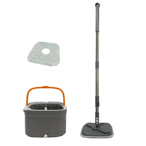 Qocolhg Spin Mop and Bucket with Wringer Set, 360° Spinning Mop Bucket System with Microfiber Mop Replacement Heads and Stainless Steel Adjustable Handle for Floor Cleaning, Clearance