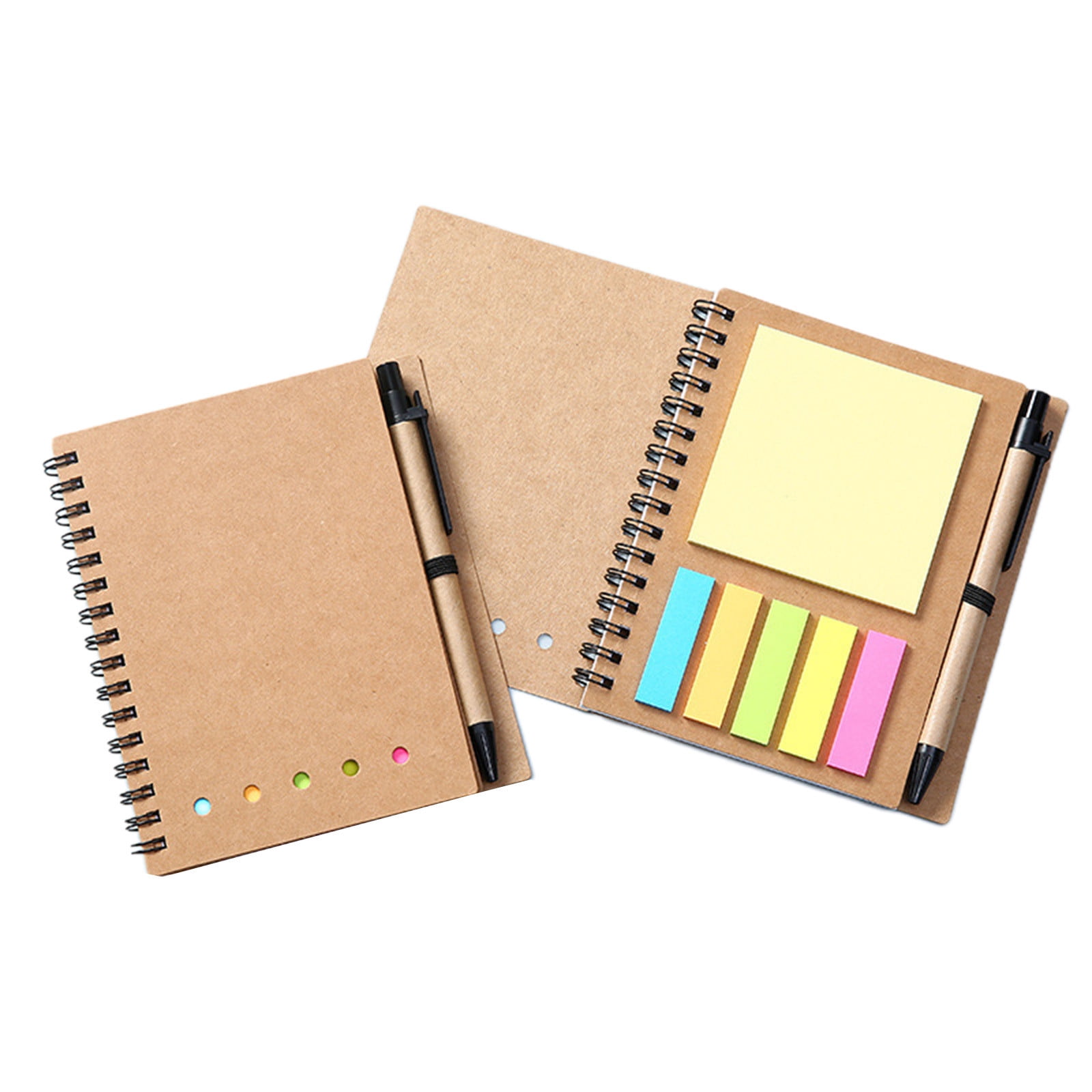 Qocolhg Spiral Notebook Steno Pads Lined Notepad with Pen in Holder, Sticky Notes, Page Marker Colored Index Tabs Flags, 4.7"x5.7" Kraft Paper Cover Small Pocket Notebooks