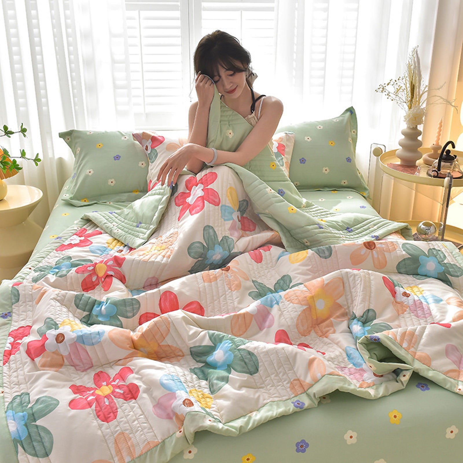 Summer Quilt  Class A Knitted Aerobic Cotton Printed Soybean Quilt Summer Bedspread Home Textiles