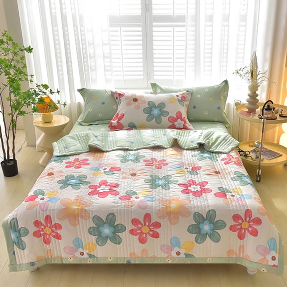 Qocolhg Summer Quilt Bedding Modern Air Conditioner Quilt Cotton Breathable Comforter Print Floral Quilts Bedspread Small Size for Kids, Machine Washable & Easy to Care, 39x59 inch, Green
