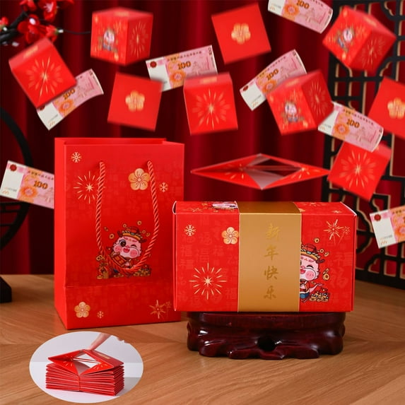 Qocolhg Surprise Box Gift Box for Money, DIY Unique Folding Bouncing Gift Box with Confetti, Surprise Gift Box Explosion for Birthday, Anniversary, Valentine's Day, Christmas(Red)