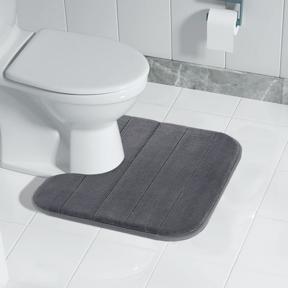 Qocolhg Toilet Rugs U-Shaped 19.7 In, Extra Soft Absorbent Chenille Contour Bathroom Rugs for Toilet, Dry Quickly, Machine Washable, Non-Slip Toilet Bath Mat, Christmas Clearance (Dark Gray)