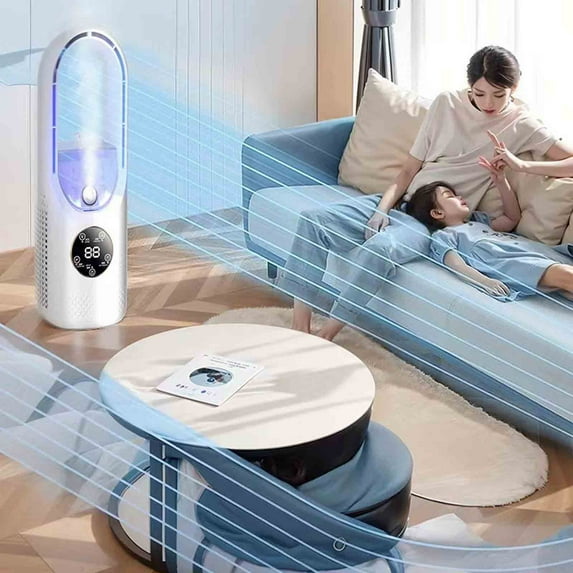 Qocolhg Tower Fan 90° Quiet Oscillating Bladeless Fan USB Rechargeable Portable Air Conditioners Floor Standing Fan With Mist Humidifier Fan 6 Speeds Cooling Fan for Indoor Home Bedroom Office Room