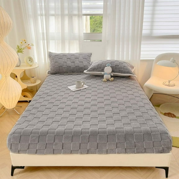 Qocolhg Twin Fitted Sheet, Plaid Bed Sheet Checkerboard Grid Flat Sheets Modern Boho Checkered Geometric Fitted Sheet, Luxurious Gingham Bed Sheet, 59x78.7 inch, Gray