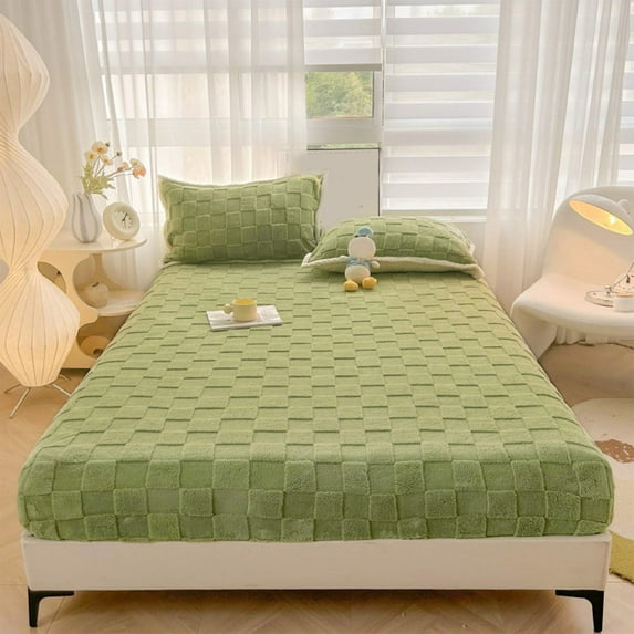 Qocolhg Twin Fitted Sheet, Plaid Bed Sheet Checkerboard Grid Flat Sheets Modern Boho Checkered Geometric Fitted Sheet, Luxurious Gingham Bed Sheet, 59x78.7 inch, Green