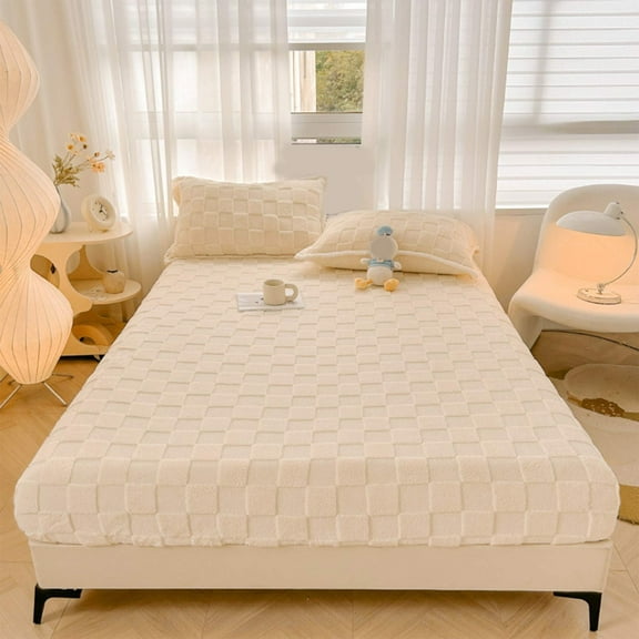 Qocolhg Twin Fitted Sheet, Plaid Bed Sheet Checkerboard Grid Flat Sheets Modern Boho Checkered Geometric Fitted Sheet, Luxurious Gingham Bed Sheet, 59x78.7 inch, White