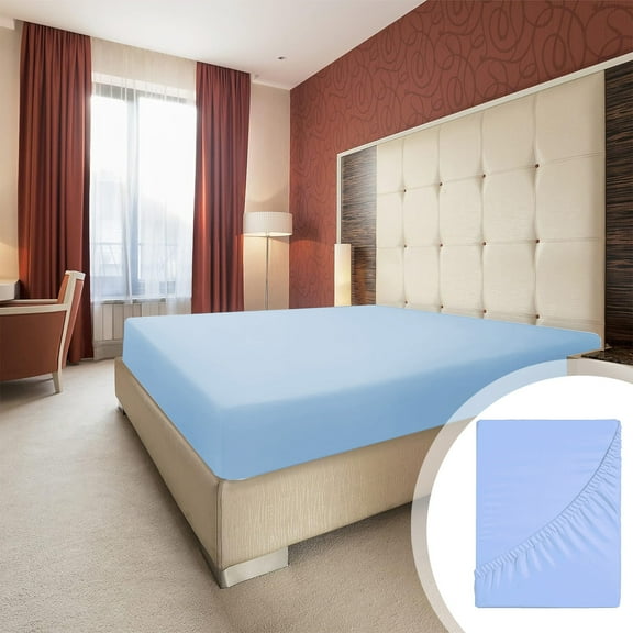 Qocolhg Twin Size Fitted Sheet, Gingham Mattress Protector Cover for Sleeping, 12" Deep Pocketed, Fixed Bed Cover Non-Slip, All-Inclusive Bedding Sheet Washable and Easy Care, 60x80 inch, Blue