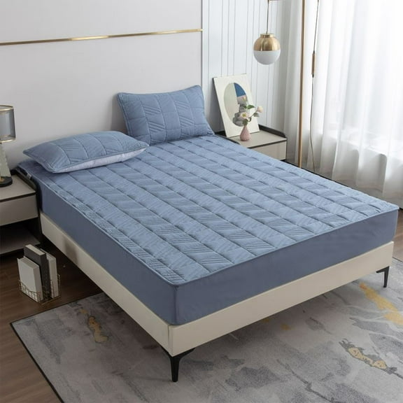 Qocolhg Twin Size Mattress Protector Cover, Comfort Support Cooling Mattress, 12" Deep Pocketed Spring for Pressure Relief and Motion Isolation, Soft Washed Fitted Sheet, 59x78.7 inch Navy