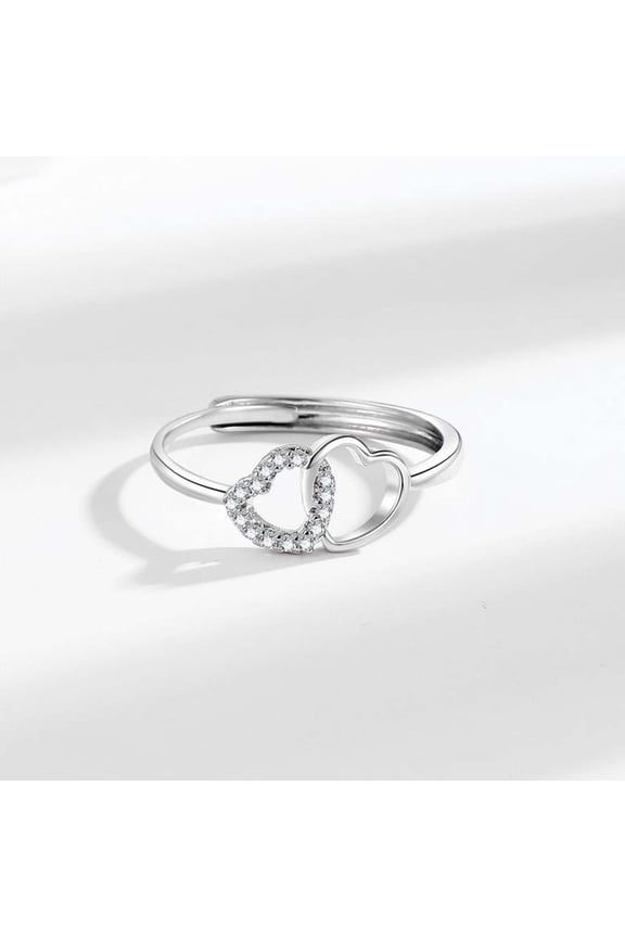 Valentine's Day Gift for Girlfriend Wife, Double Heart-shaped Ring For Women Girlish Heart Studded Finger Ring Heart-shaped Ring, Mother's Day Gift for Mother, Birthday Present for Daughter
