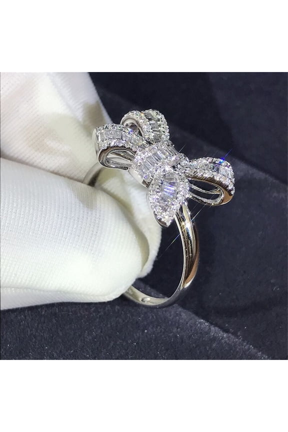 Valentine's Day Gift for Girlfriend Wife, Women Fashion White Bow Ring Wedding Engagement Jewelry Gift, Mother's Day Gift for Mother, Birthday Present for Daughter
