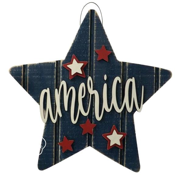 Qocolhg Vintage Patriotic Wooden Welcome Star Shape Door Sign, Independence Day Welcome Sign, Home Front Door Wall Decor, 4th of July Wood Hanging Sign Outdoor Welcome Wreath for Porch, Clearance