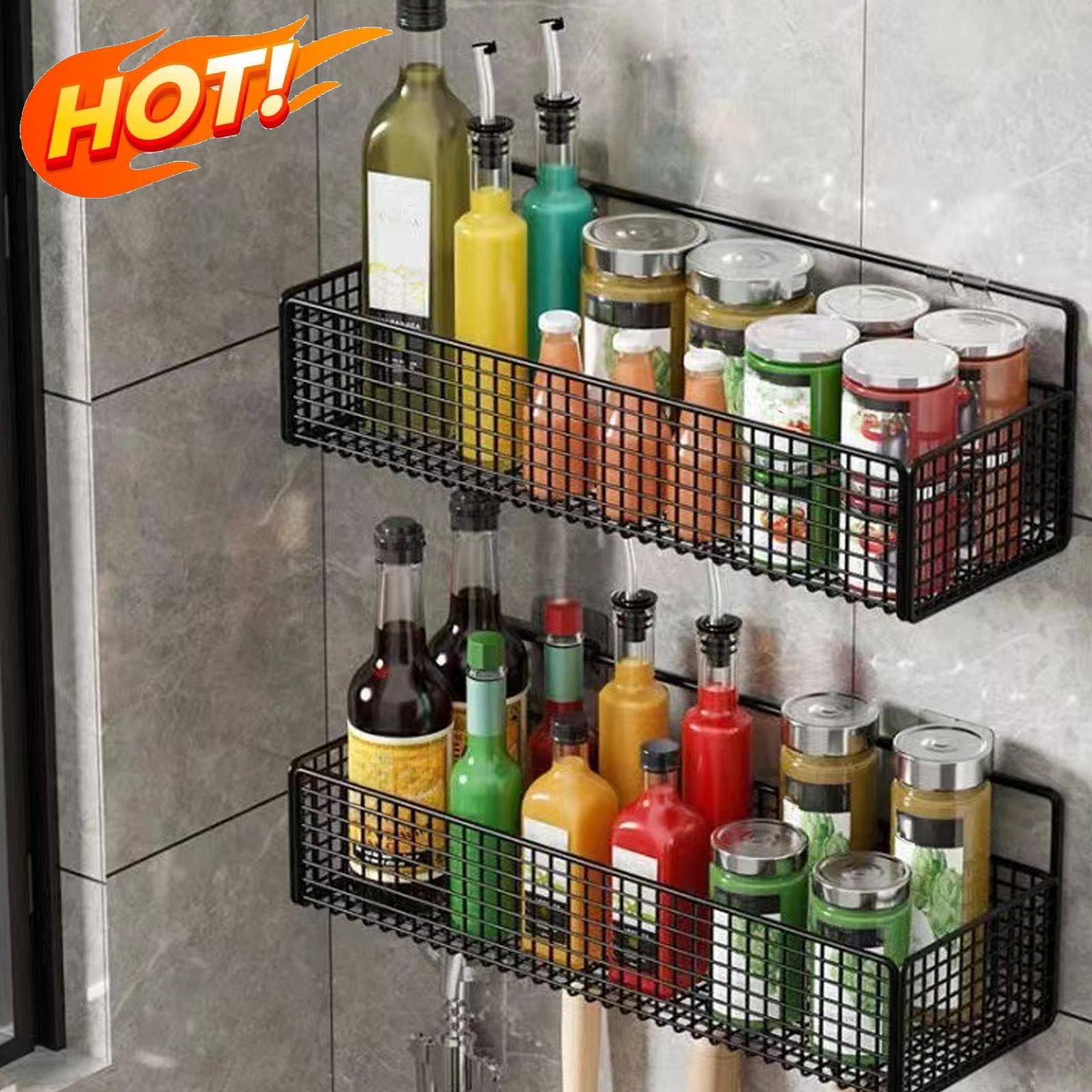 Qocolhg Wall Mounted Basket, Wall Hanging Storage Rack Multifunctional Iron Wire Metal Organizing Baskets for Home Kitchen Bathroom Office Pantry Utility Organizer (Black)