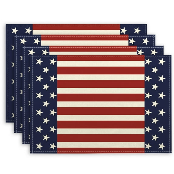 Qocolhg Watercolor Stripes and Stars 4th of July Placemats Set of 4, 12.6x16.5 inch Patriotic Flag Memorial Day Independence Day Seasonal Holiday Table Mats for Dining Table Decorations, Clearance