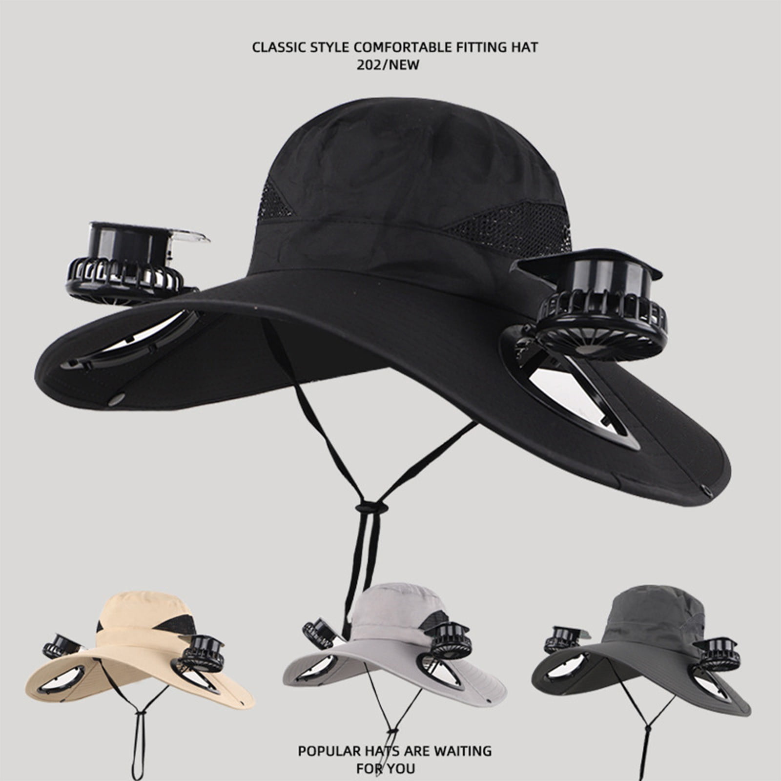 Qocolhg Wide Brim Solar Fan Hat,Fishing Hat with 2 Solar Fan, 3 Speed Solar Powered Fan Hat,Outdoor Sun Hats for Men Women Hat with Fan Built in, Gray