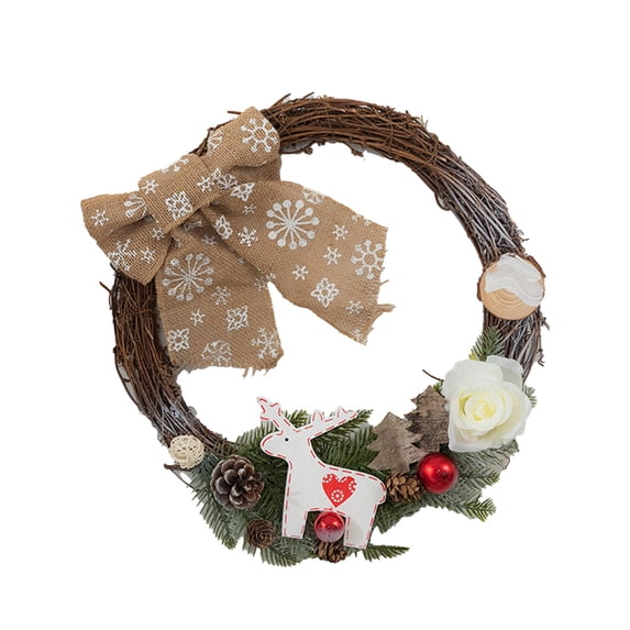 Qocolhg Winter Christmas Wreath for Front Door Wall Hanging Creative Rattan Circle Garland with Burlap Bow Garland Farmhouse Wreath for Home Outdoor Plastic Christmas Decorations 15.7 Inch