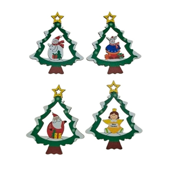 Qocolhg Wooden Christmas Tree Shape Hanging Ornaments for Christmas Tree, 4 Pcs Christmas Wooden Ornaments for Winter Christmas Holiday Tree Decorations, Christmas Ornaments Clearance