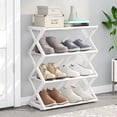 thumbnail image 1 of Qocolhg Z-Shaped 4 Tier Free Standing Plastic Shoe Rack for Closet Holds 8 Pairs Shoe Organizer Stackable Shoe Storage Shelf for Entryway, Closet, Garage, Bedroom, Cloakroom, White, 1 of 6