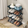 thumbnail image 1 of Qocolhg Z-Shaped 4 Tier Free Standing Plastic Shoe Rack for Closet Holds 8 Pairs Shoe Organizer Stackable Shoe Storage Shelf for Entryway, Closet, Garage, Bedroom, Cloakroom, Black, 1 of 6