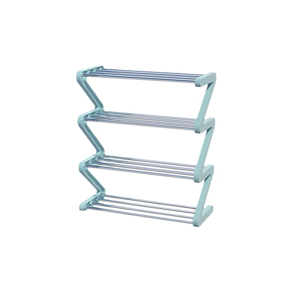 Qocolhg Z-Shaped 4 Tier Free Standing Stainless Steel Shoe Rack for Closet Holds 8 Pairs Shoe Organizer Stackable Shoe Storage Shelf for Entryway, Closet, Garage, Bedroom, Cloakroom, Blue