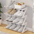 thumbnail image 1 of Qocolhg Z-Shaped 4 Tier Free Standing Sturdy Plastic Shoe Rack for Closet Holds 8 Pairs Shoe Organizer Stackable Shoe Storage Shelf for Entryway, Closet, Garage, Bedroom, Cloakroom, White, 1 of 6