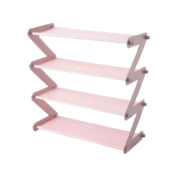 Qocolhg Z-Shaped 4 Tier Shoe Rack Organizer, Shoe Cabinet, Simple Aluminum Alloy Assembled Shoe Rack Save Space Slippers High Heels Home Dormitory Foldable Multi-Layer Storage, Pink