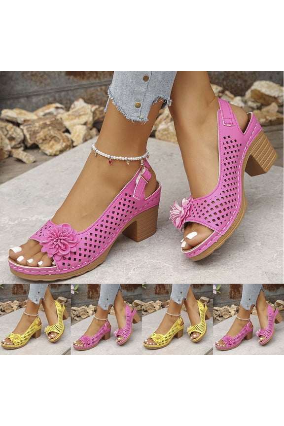 Buckled Square Heel Sandals for Women,Dressy Peep Toe Slingback Chunky Low Heeled Wedge Shoes Dress Sandals Yellow 9