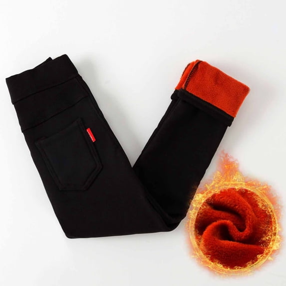 Qodauz Fleece Lined Pants Girls Thermal Thicken Winter Pants Elastic Waisted Soft Casual Pant with Pockets 2-9 Years